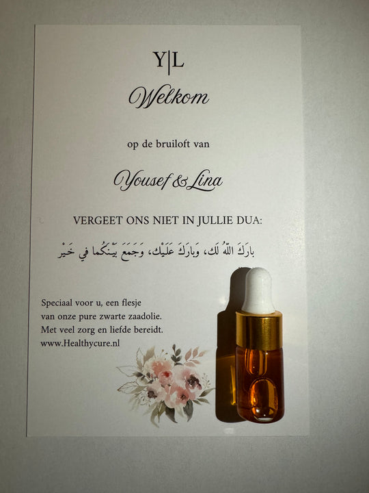 Bedankjes zwarte zaadolie 3ml €2,- per stuk. (25 stuks)